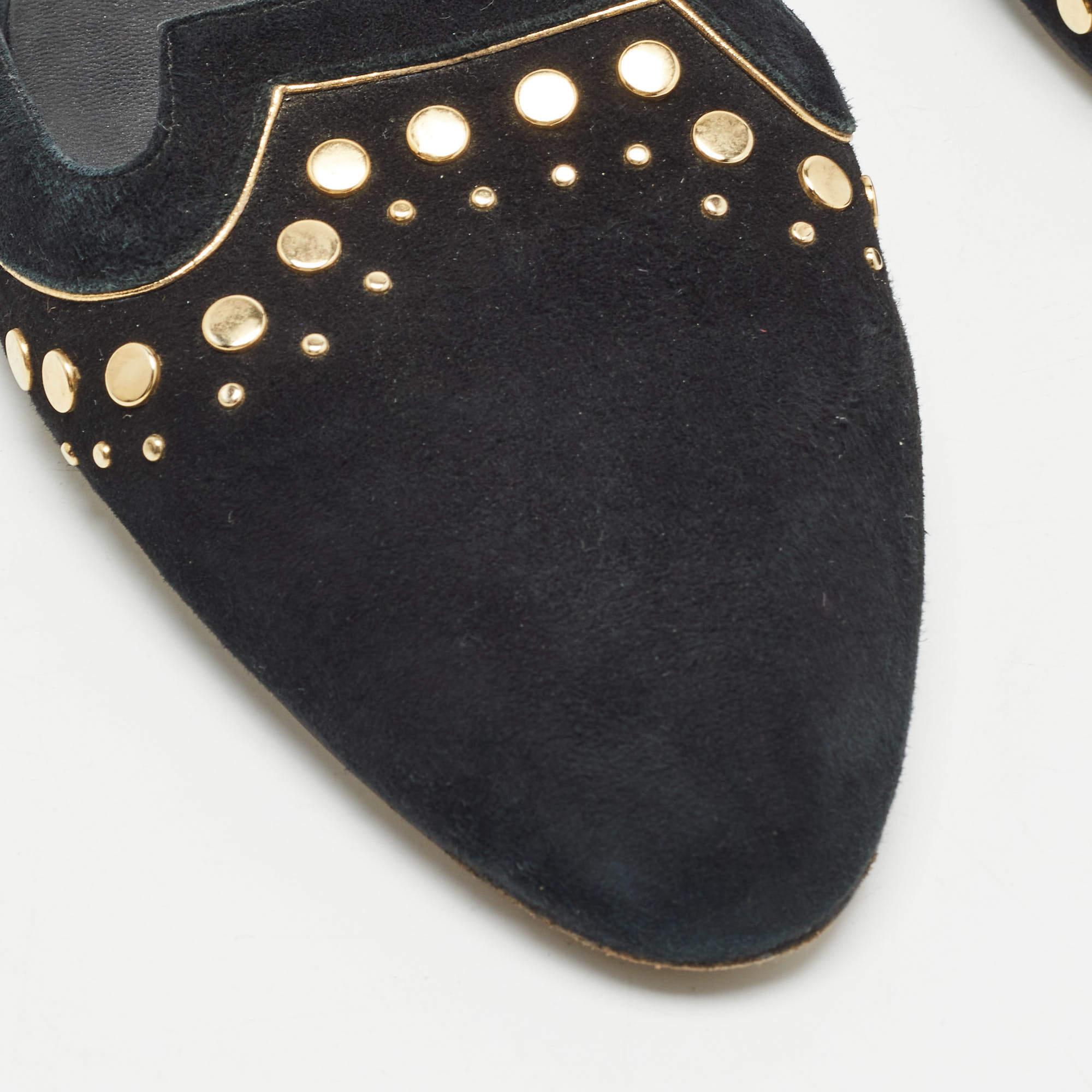 Oscar de la Renta Black Suede Studded Flat Mules Size 41 4