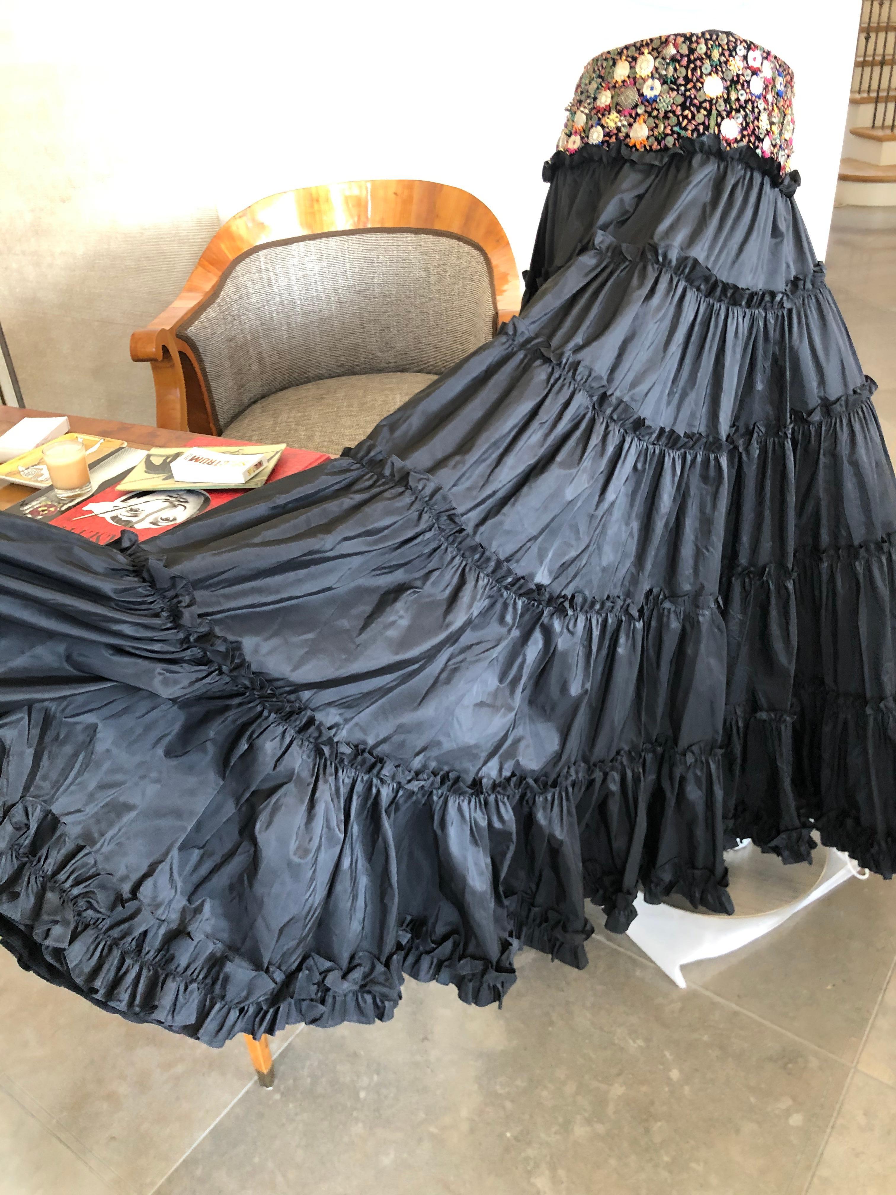Oscar de la Renta Vintage Black Taffeta Silk Peasant Skirt with Jewel Hips
Simply Stunning. 
Size 8
 Waist 30