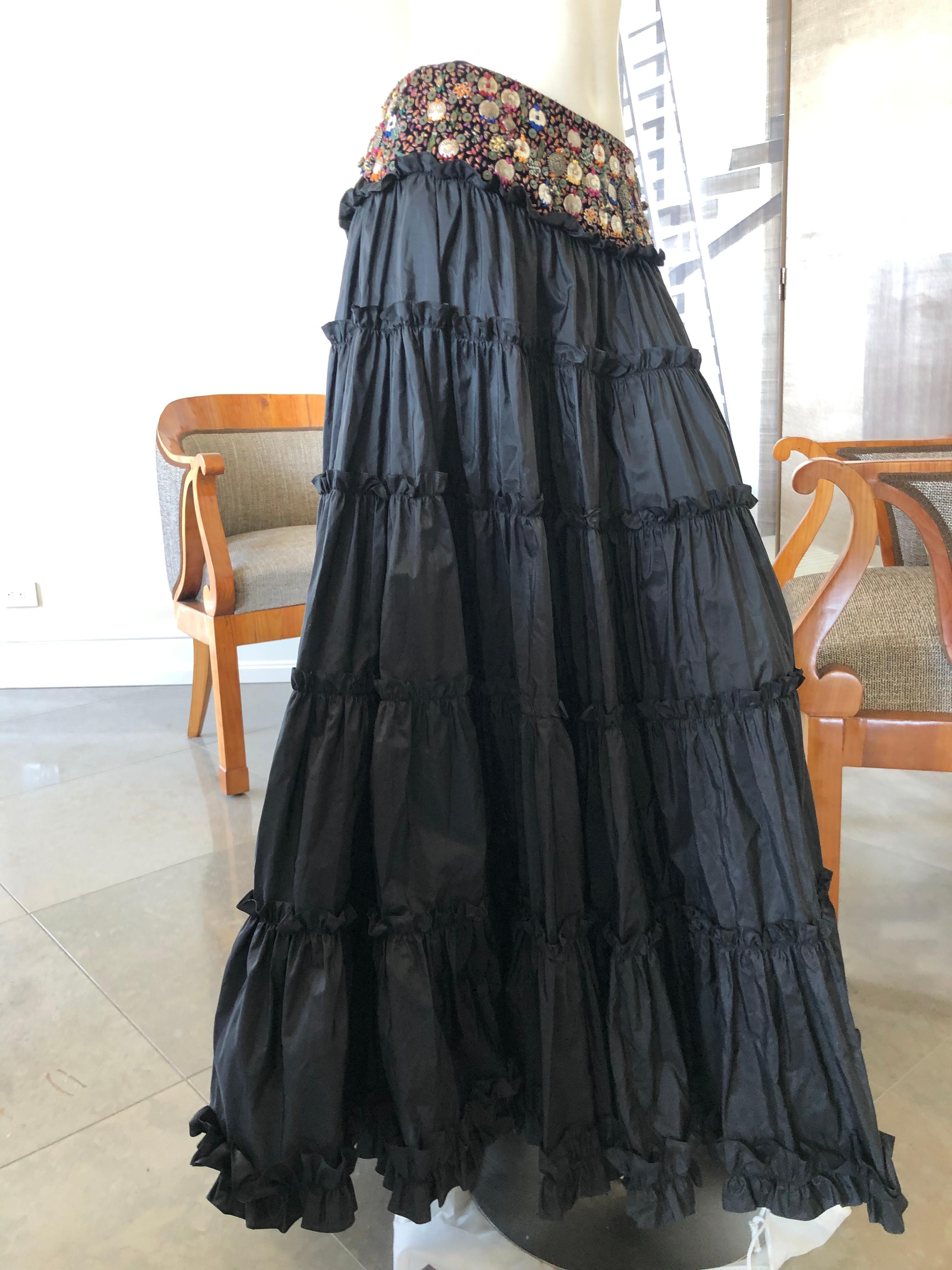 Oscar de la Renta Black Taffeta Silk Peasant Skirt with Jewel Hips For Sale 4