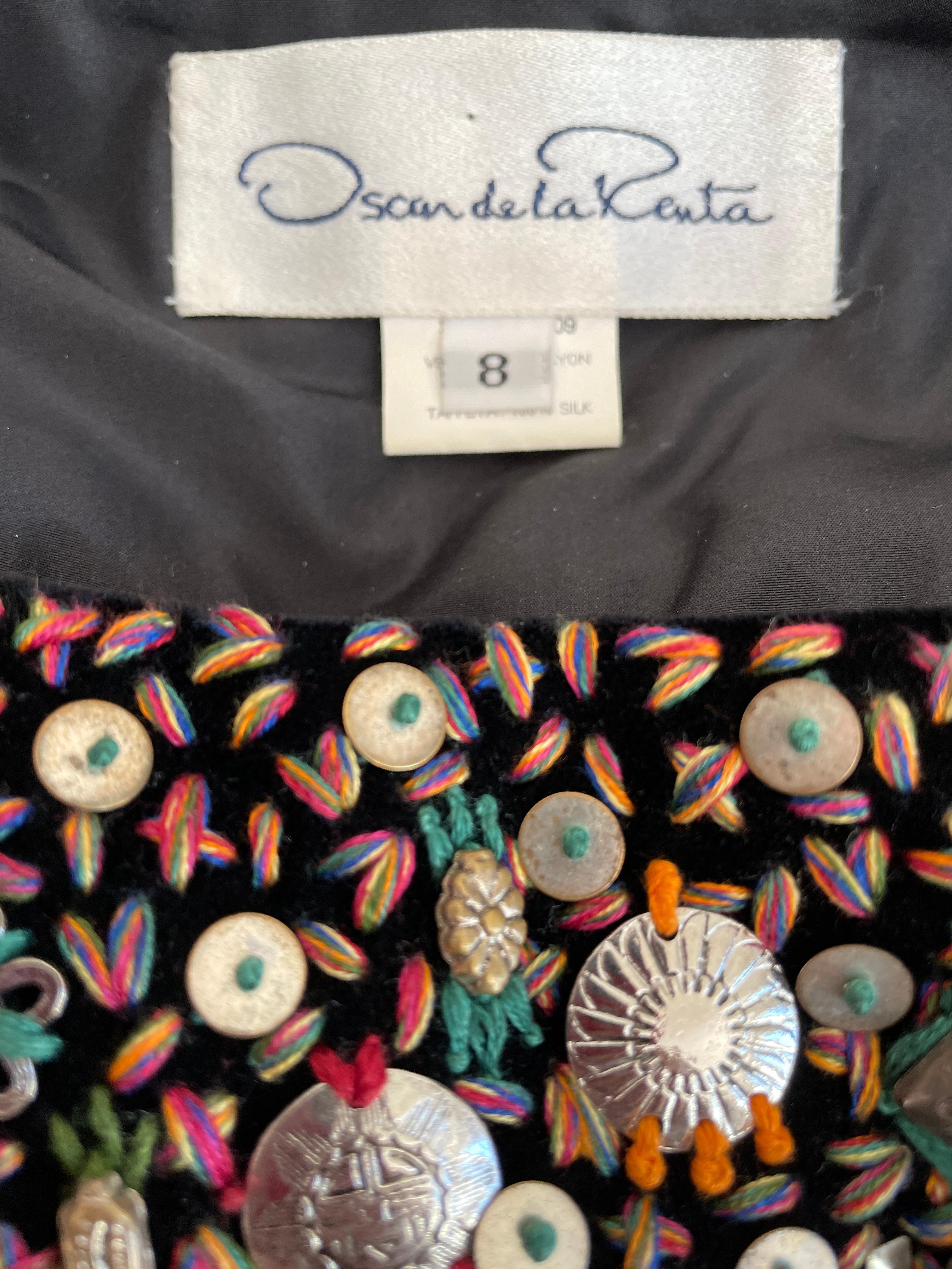 Oscar de la Renta Black Taffeta Silk Peasant Skirt with Jewel Hips For Sale 5