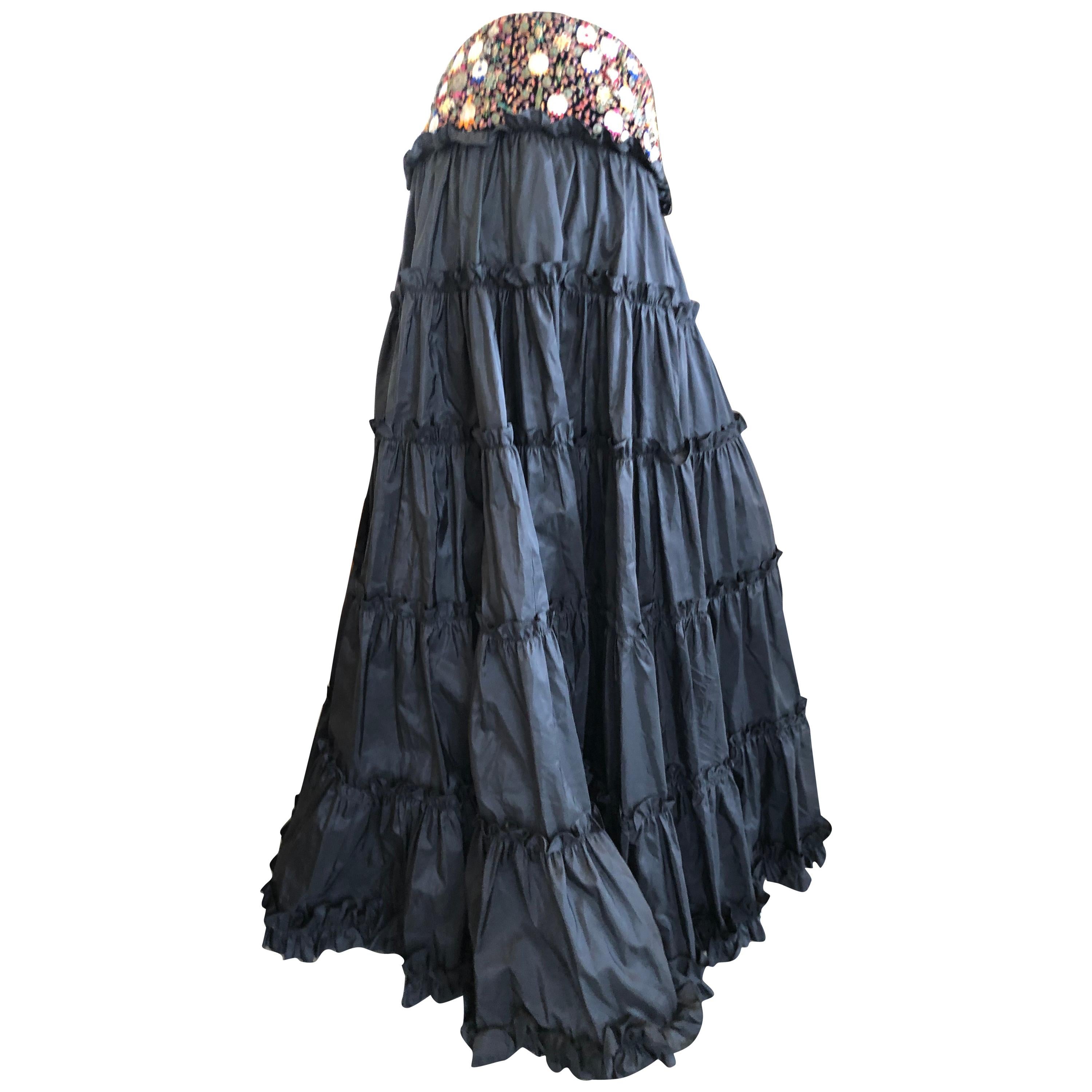 Oscar de la Renta Black Taffeta Silk Peasant Skirt with Jewel Hips For Sale