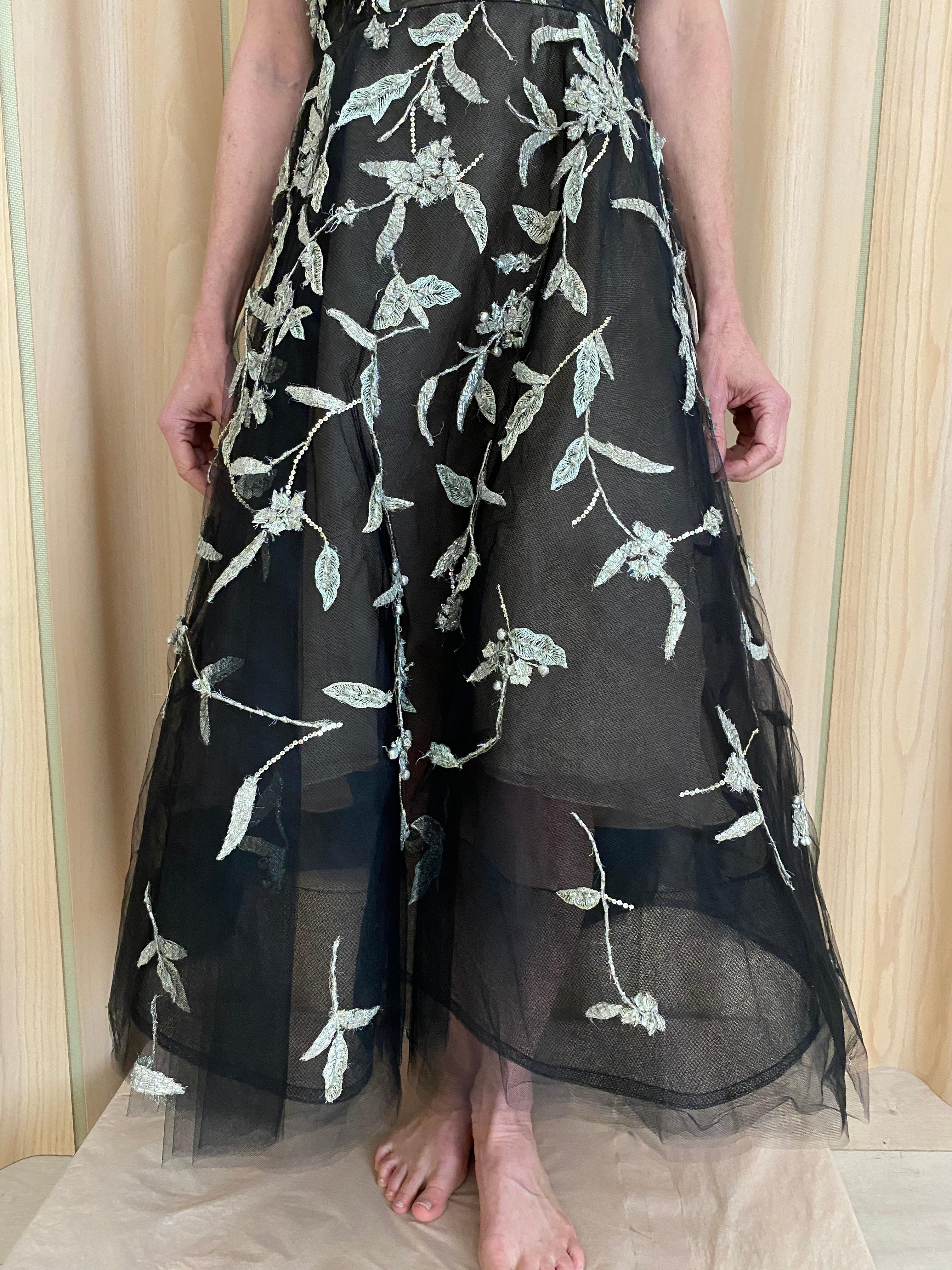 Oscar De La Renta Black Tulle Dress with Embroidery  5