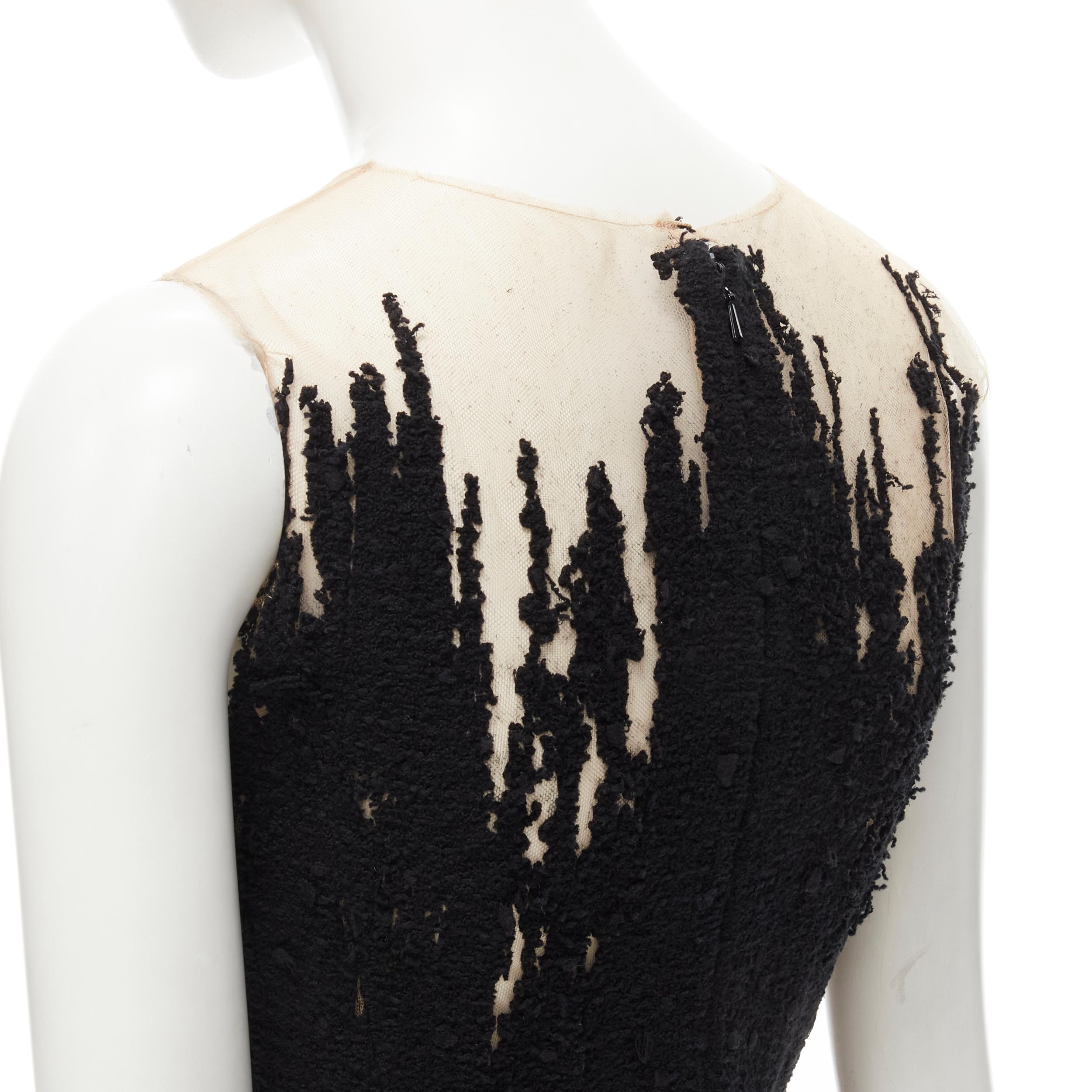 OSCAR DE LA RENTA black tweed nude mesh degrade sheath dress US2 XS 2