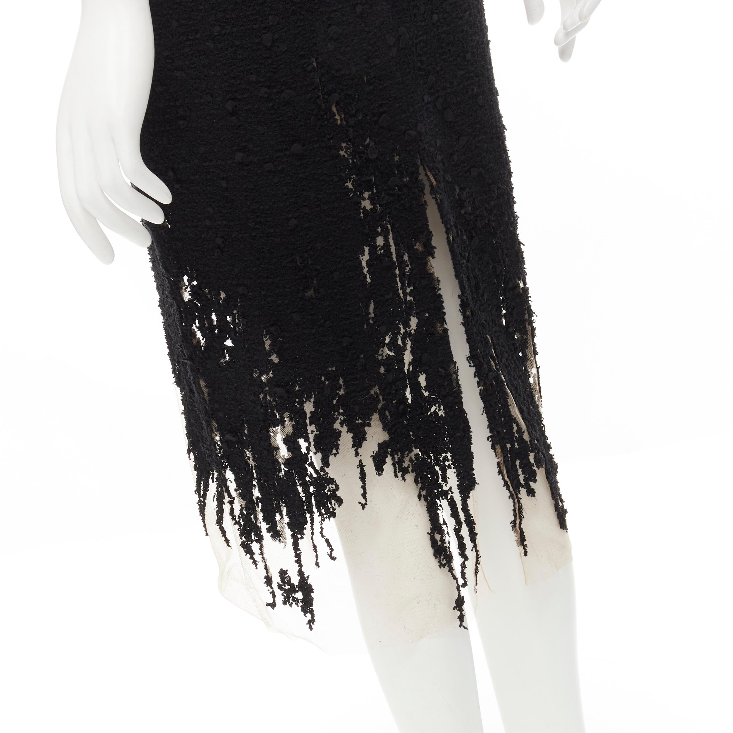 OSCAR DE LA RENTA black tweed nude mesh degrade sheath dress US2 XS 3