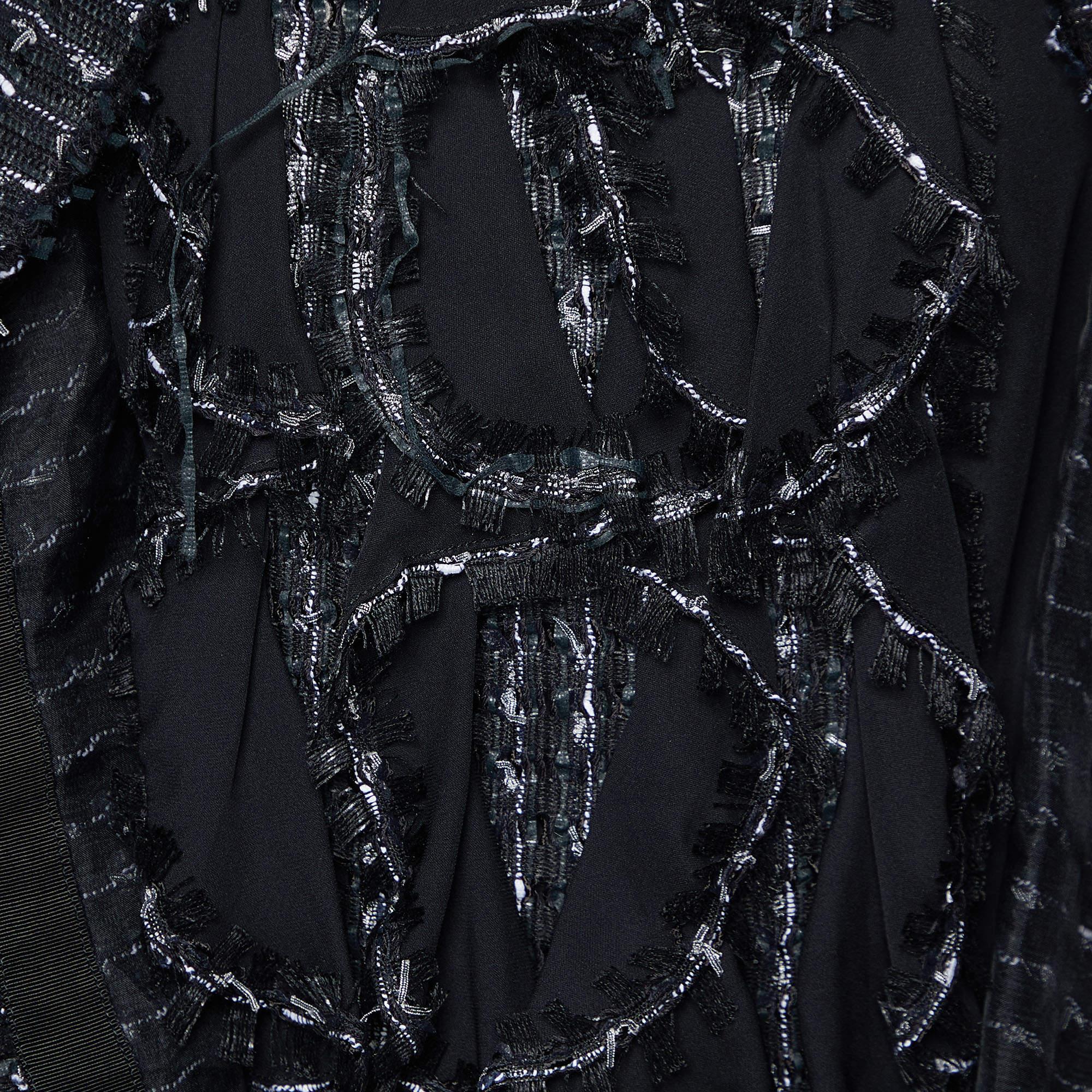 Women's Oscar de la Renta Black Tweed Ruffled Blouse & Jacket Set L For Sale