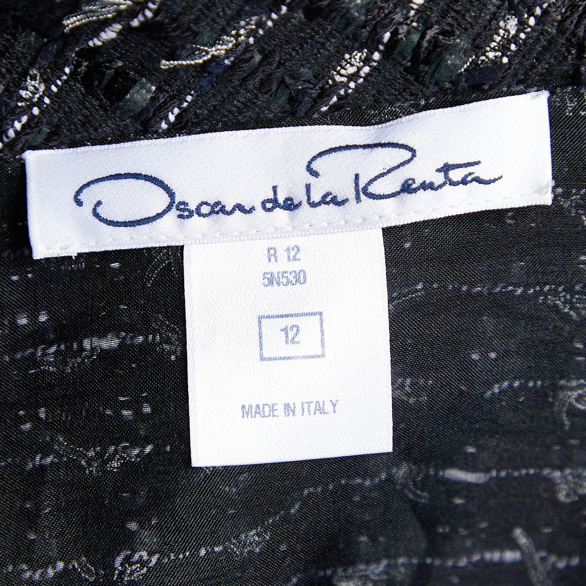 Oscar de la Renta Black Tweed Ruffled Blouse & Jacket Set L 2
