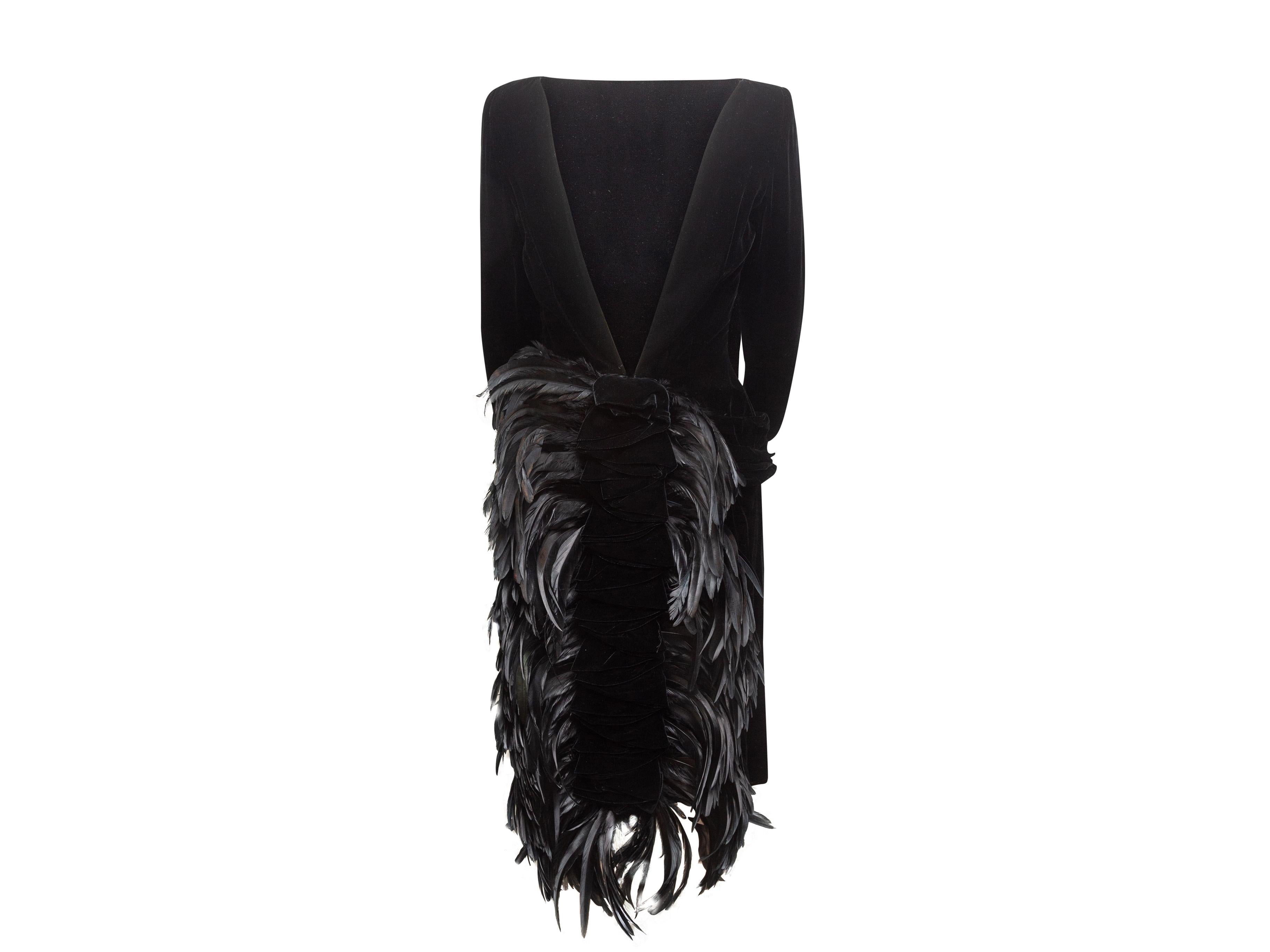 black velvet dress with feathers