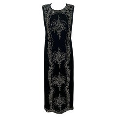 Oscar De La Renta Black Velvet Hand-Beaded Column Gown