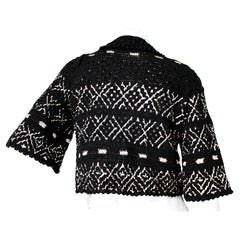 Oscar De La Renta Black & White Crochet Cropped Half-Sleeve Jacket