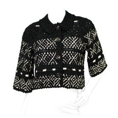 Oscar De La Renta Black
White Crochet Cropped Half-Sleeve Jacket