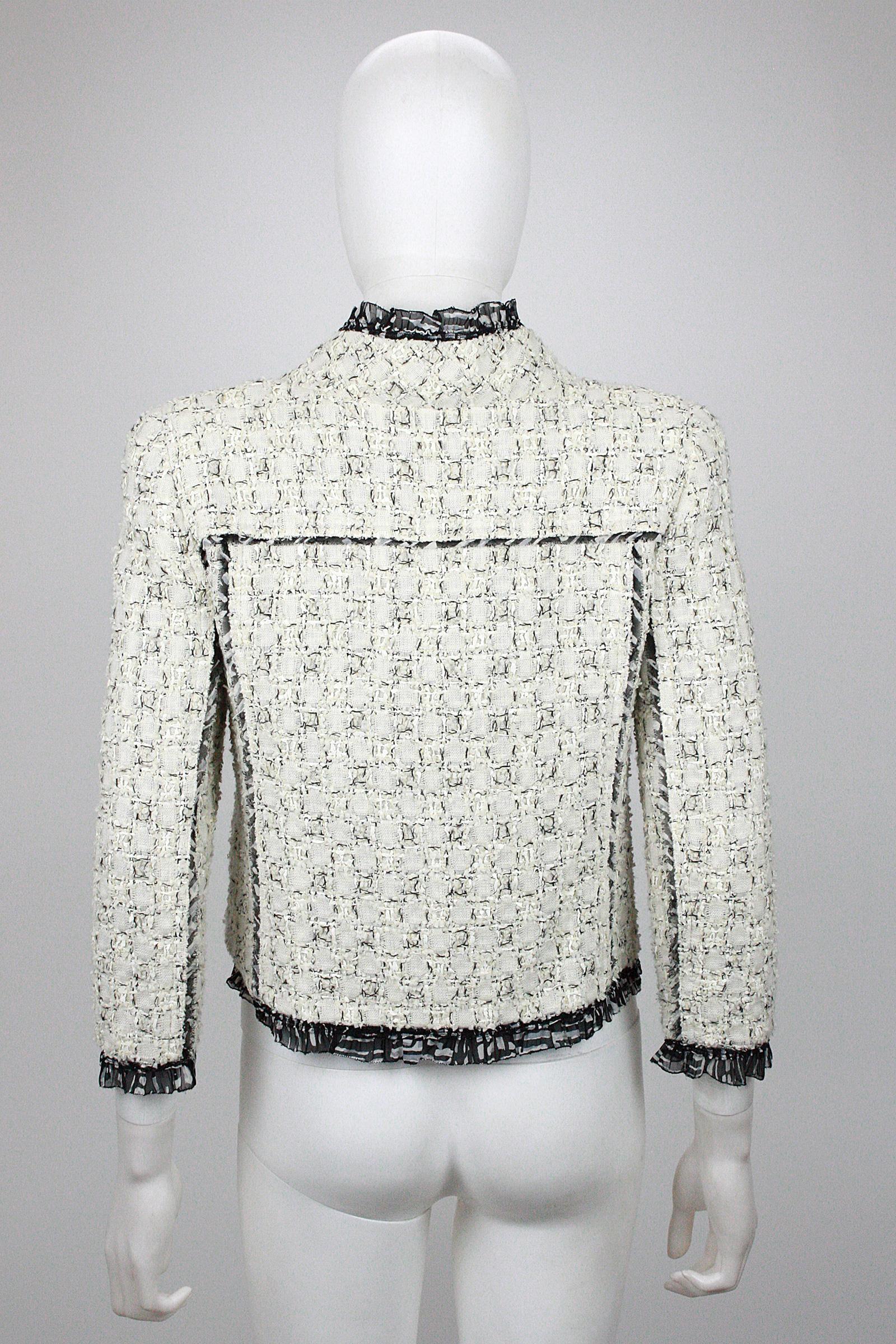 Women's Oscar de la Renta Black & White Crop Jacket