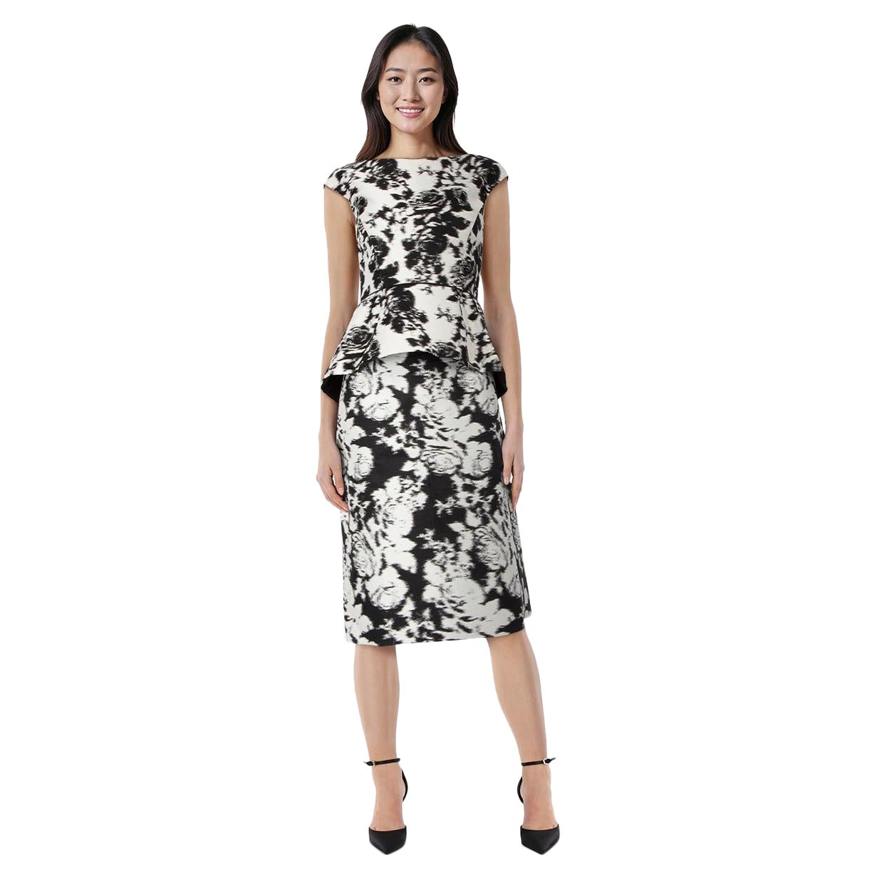 Oscar de la Renta Black 
White Floral Set Size S in vendita