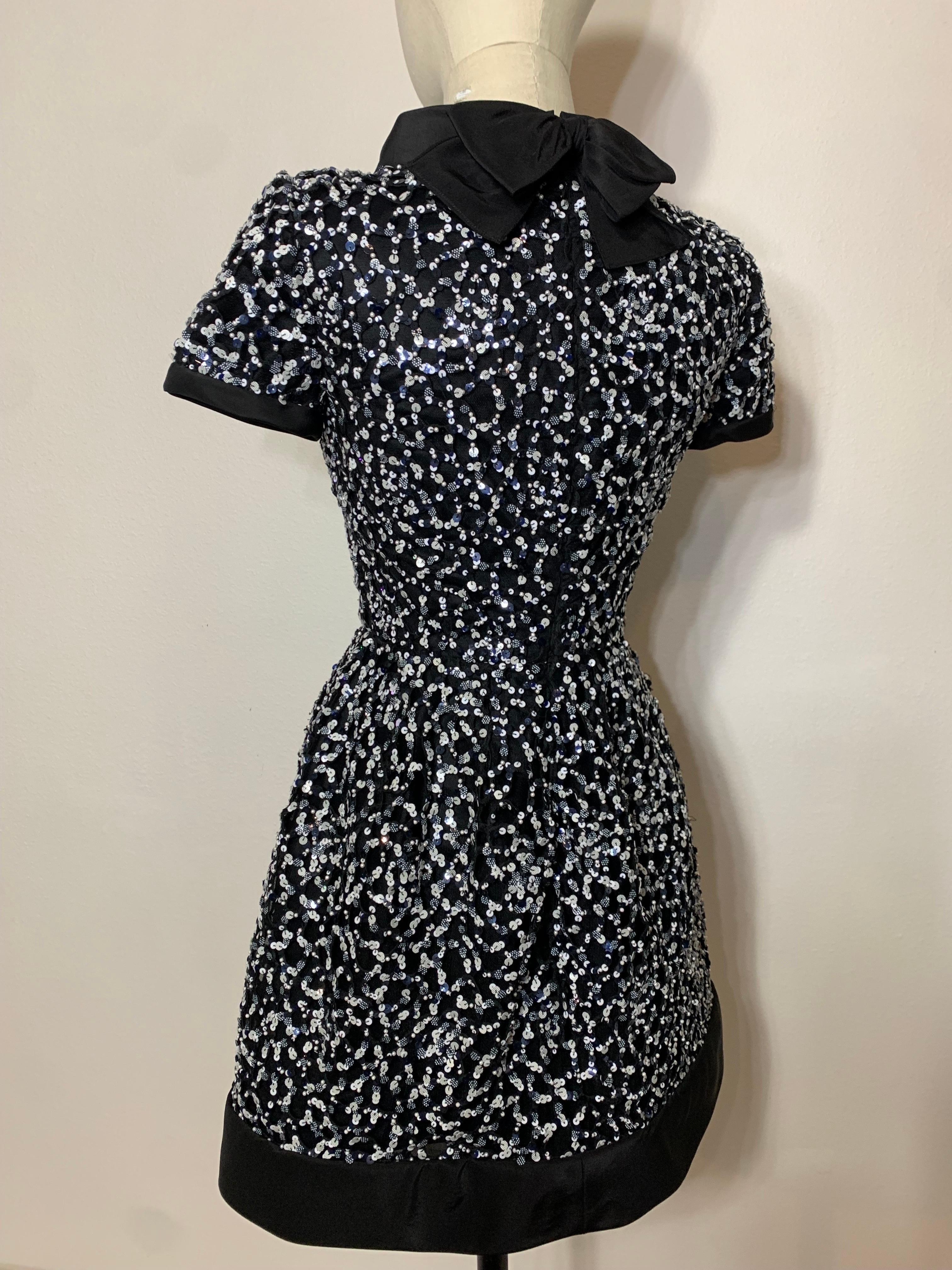Oscar de la Renta Black & White Sequin Bell-Shaped Mini Cocktail Dress 6