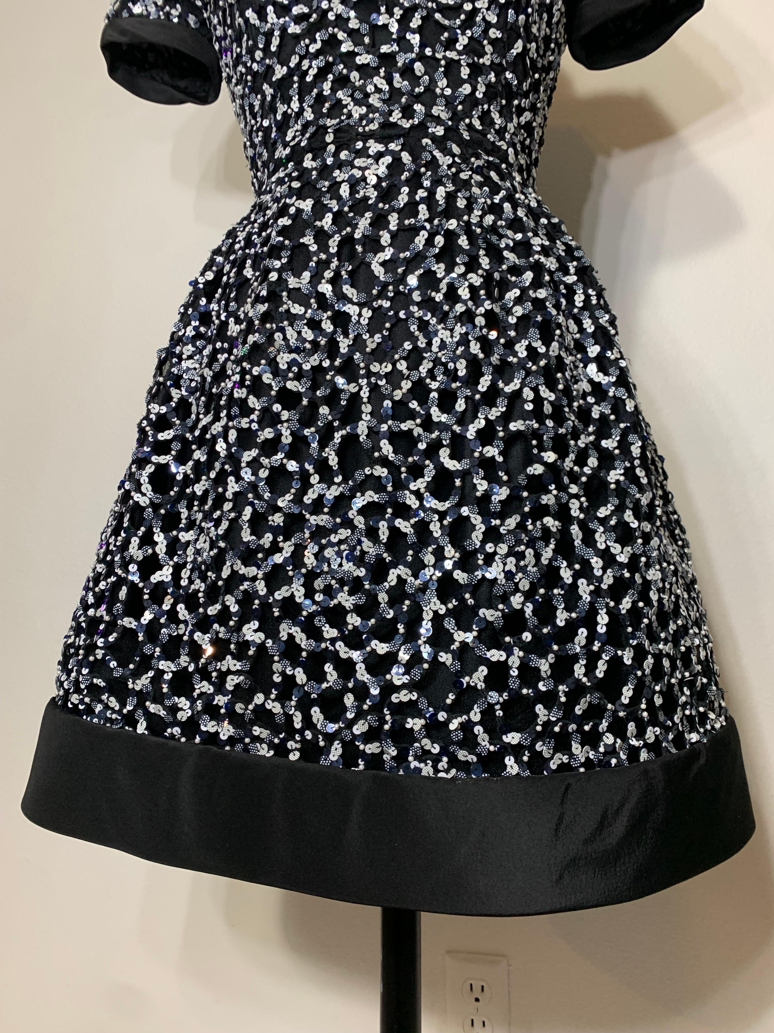 Oscar de la Renta Black & White Sequin Bell-Shaped Mini Cocktail Dress 1