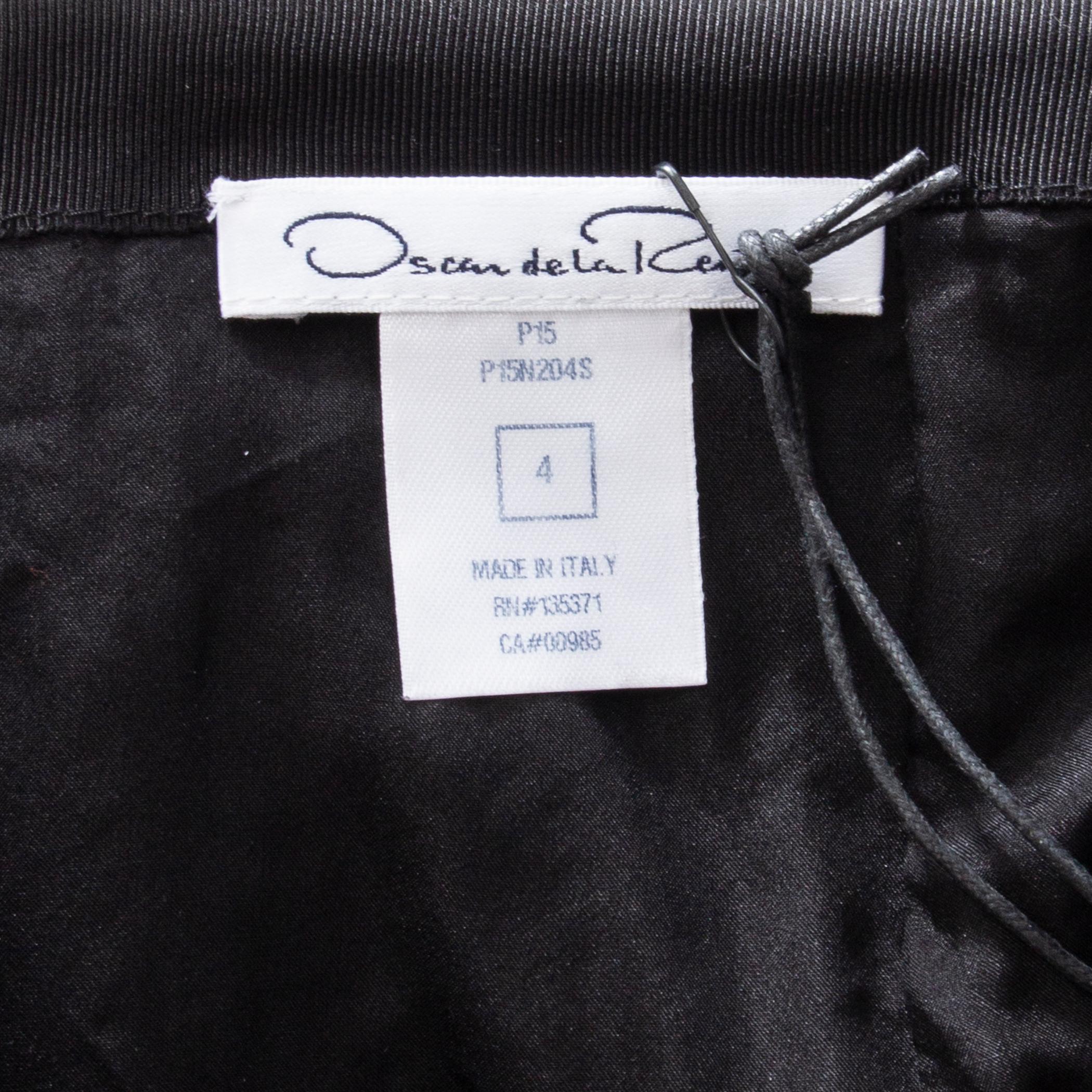 OSCAR DE LA RENTA black & white wool EMBROIDERED Skirt 4 XS In Excellent Condition For Sale In Zürich, CH