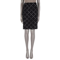 OSCAR DE LA RENTA black & white wool EMBROIDERED Skirt 4 XS