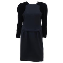 Oscar de La Renta Black Wool Crepe & Velvet Dress