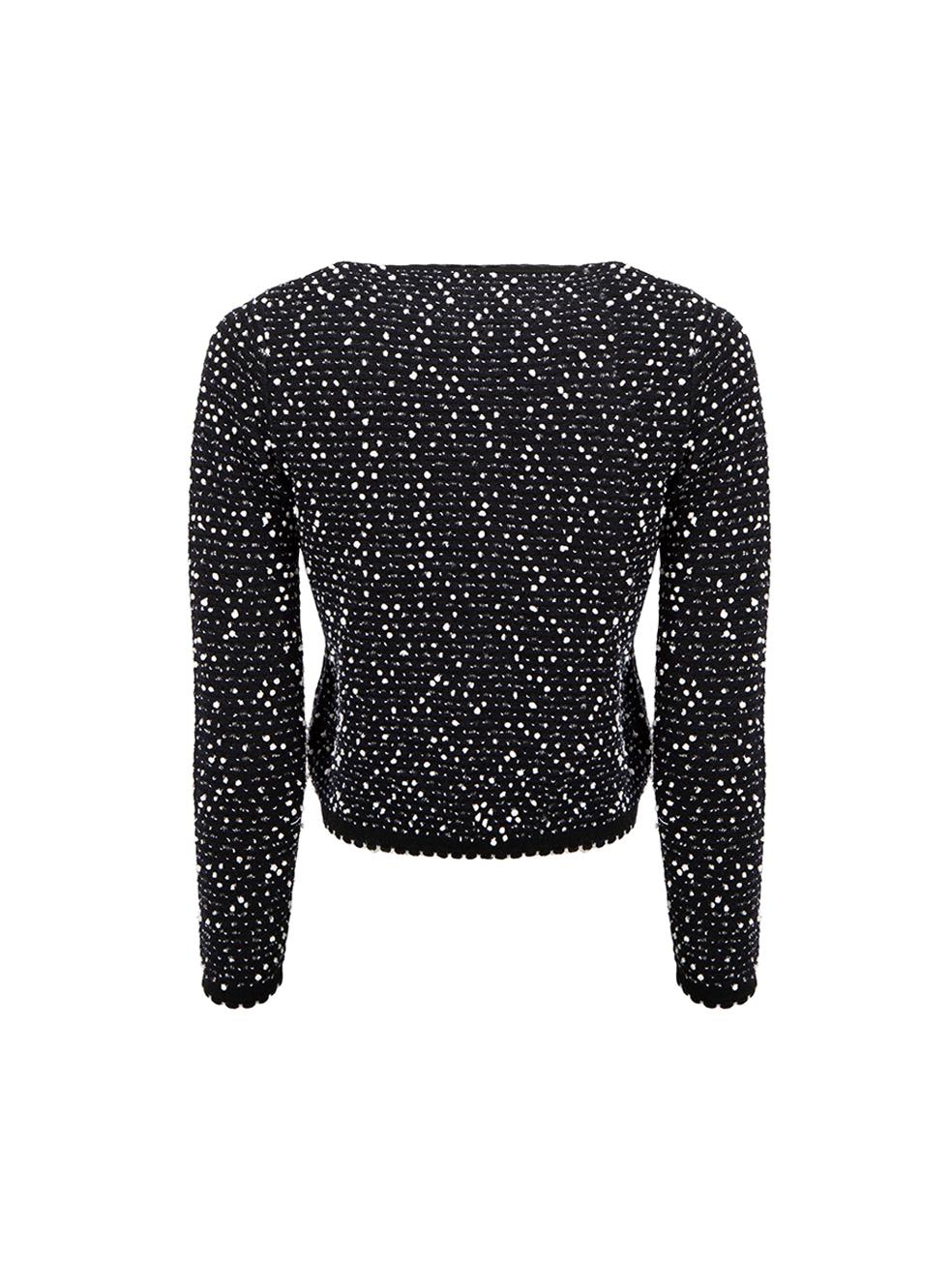 Oscar de la Renta Black Wool Dotted Cropped Knitted Cardigan Size S In Good Condition For Sale In London, GB