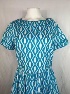 Oscar de la Renta Blue and White Dress, Size 10