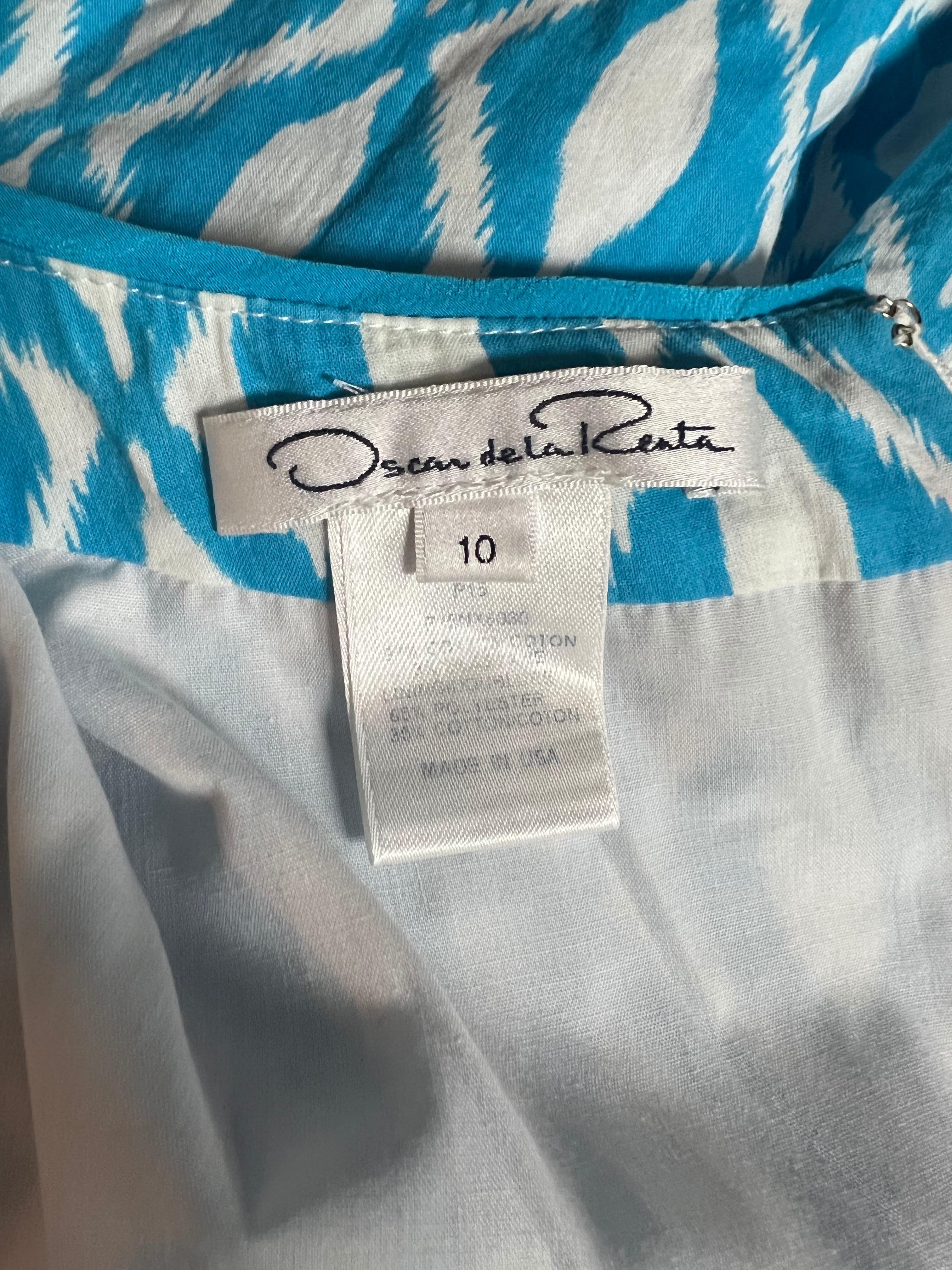 Women's Oscar de la Renta Blue and White Dress, Size 10 For Sale