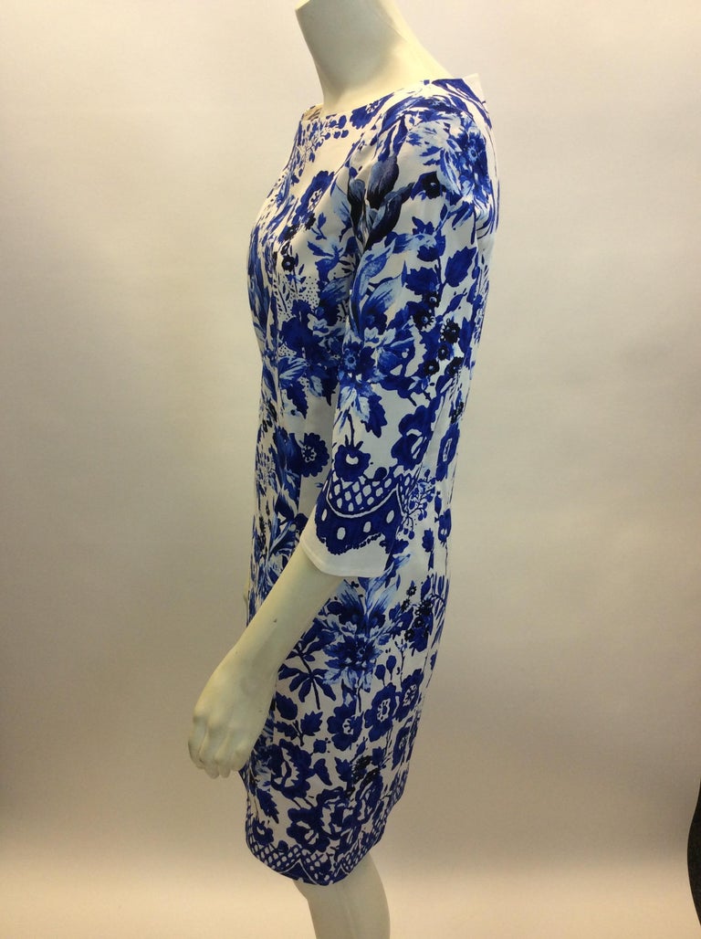 Oscar de la Renta Blue and White Floral Dress For Sale at 1stDibs ...