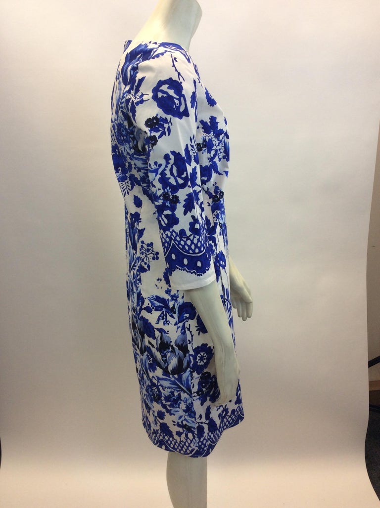 Oscar de la Renta Blue and White Floral Dress For Sale at 1stDibs ...