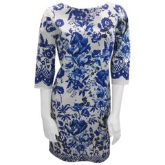 Oscar de la Renta Blue and White Floral Dress