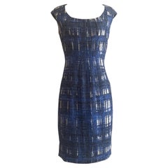 Vintage Oscar de la Renta Blue and White Plaid Check Ribbon Weave Silk  Dress