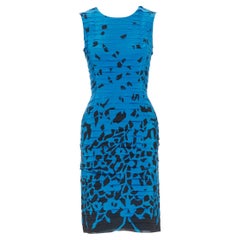 OSCAR DE LA RENTA blue black geometric petal tiered silk cocktail dress US0