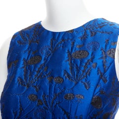 OSCAR DE LA RENTA blue black lurex floral cloque midi dress US0 XS