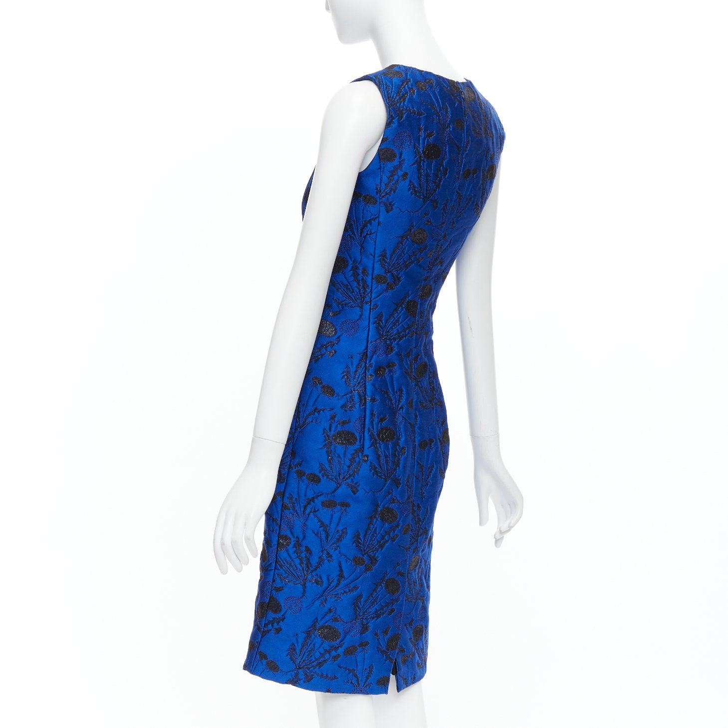 OSCAR DE LA RENTA blue black lurex floral cloque midi dress US0 XS For Sale 2