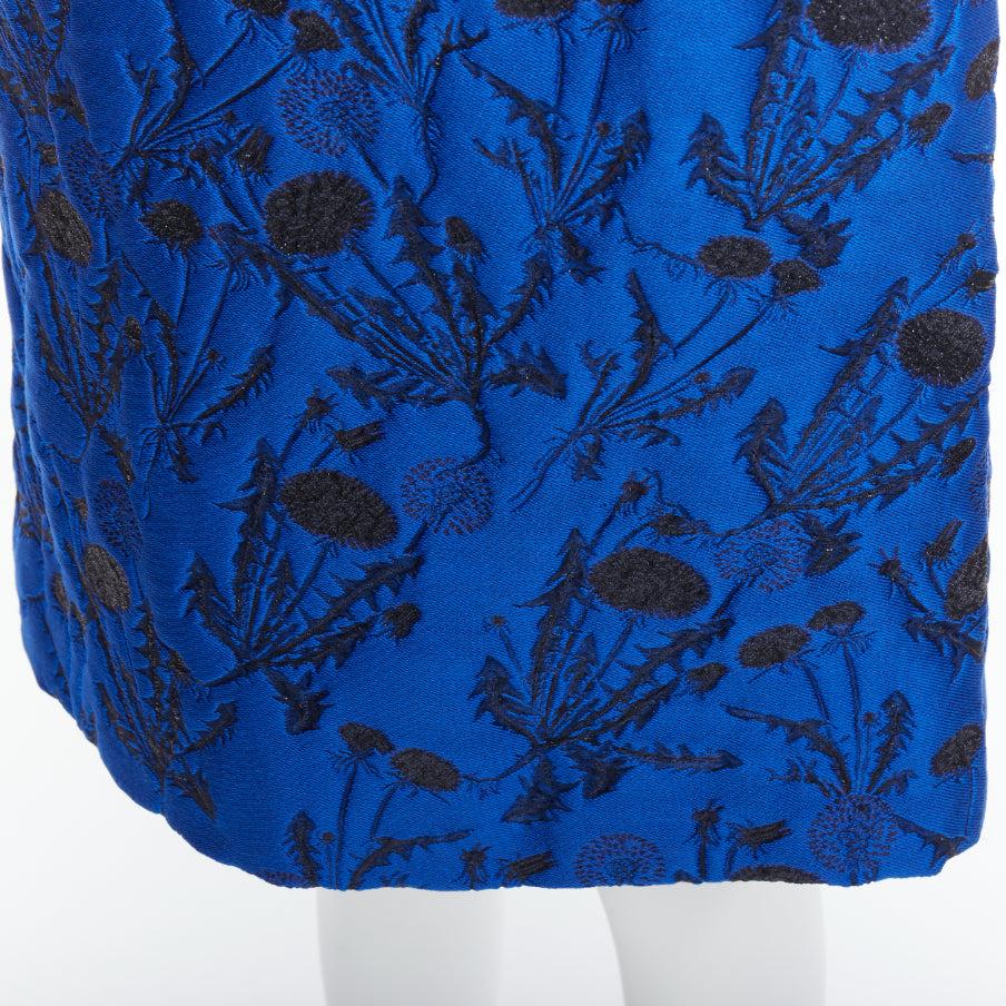 OSCAR DE LA RENTA blue black lurex floral cloque midi dress US0 XS For Sale 3