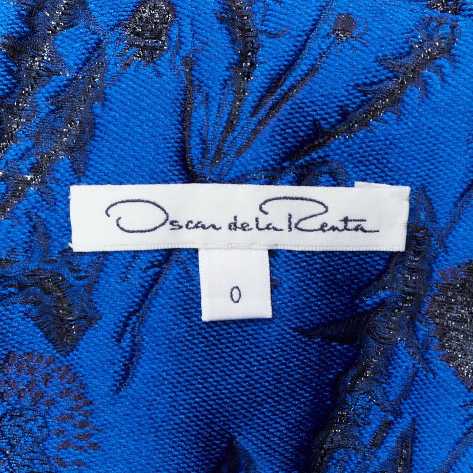 OSCAR DE LA RENTA blue black lurex floral cloque midi dress US0 XS For Sale 4