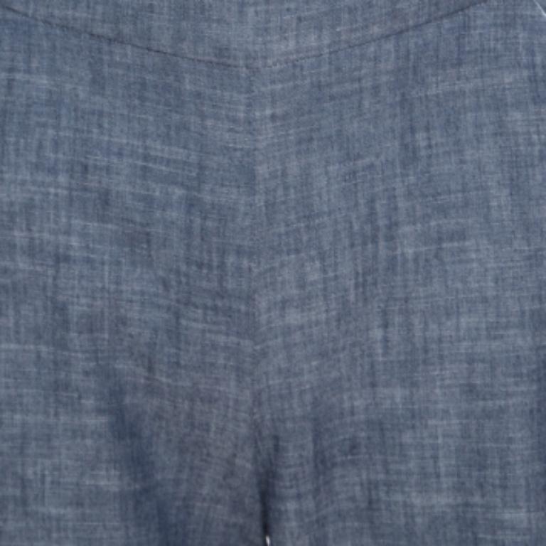 Oscar de la Renta Blue Cotton High Waisted Wide Leg Trousers M im Angebot 1