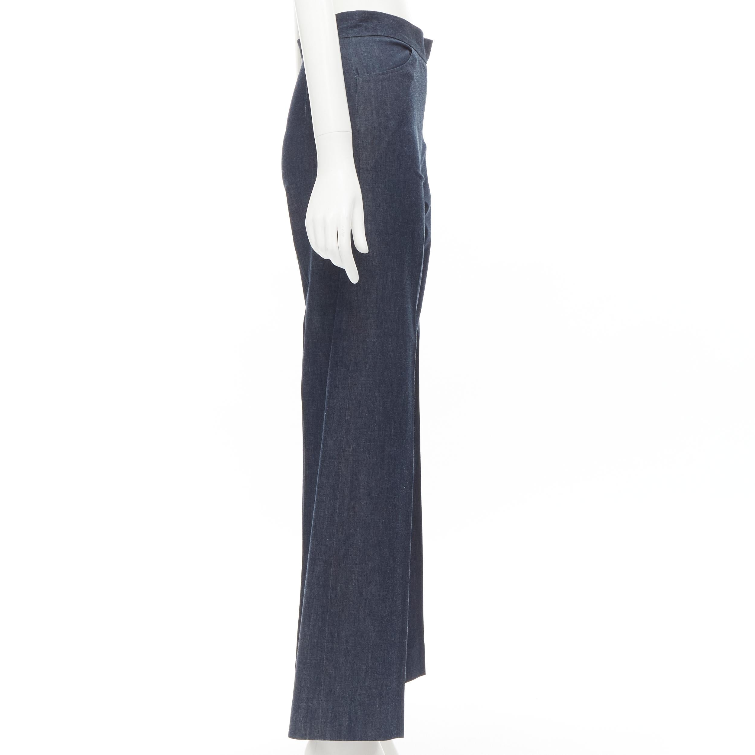 Black OSCAR DE LA RENTA blue cotton wide leg pants US0 XS For Sale
