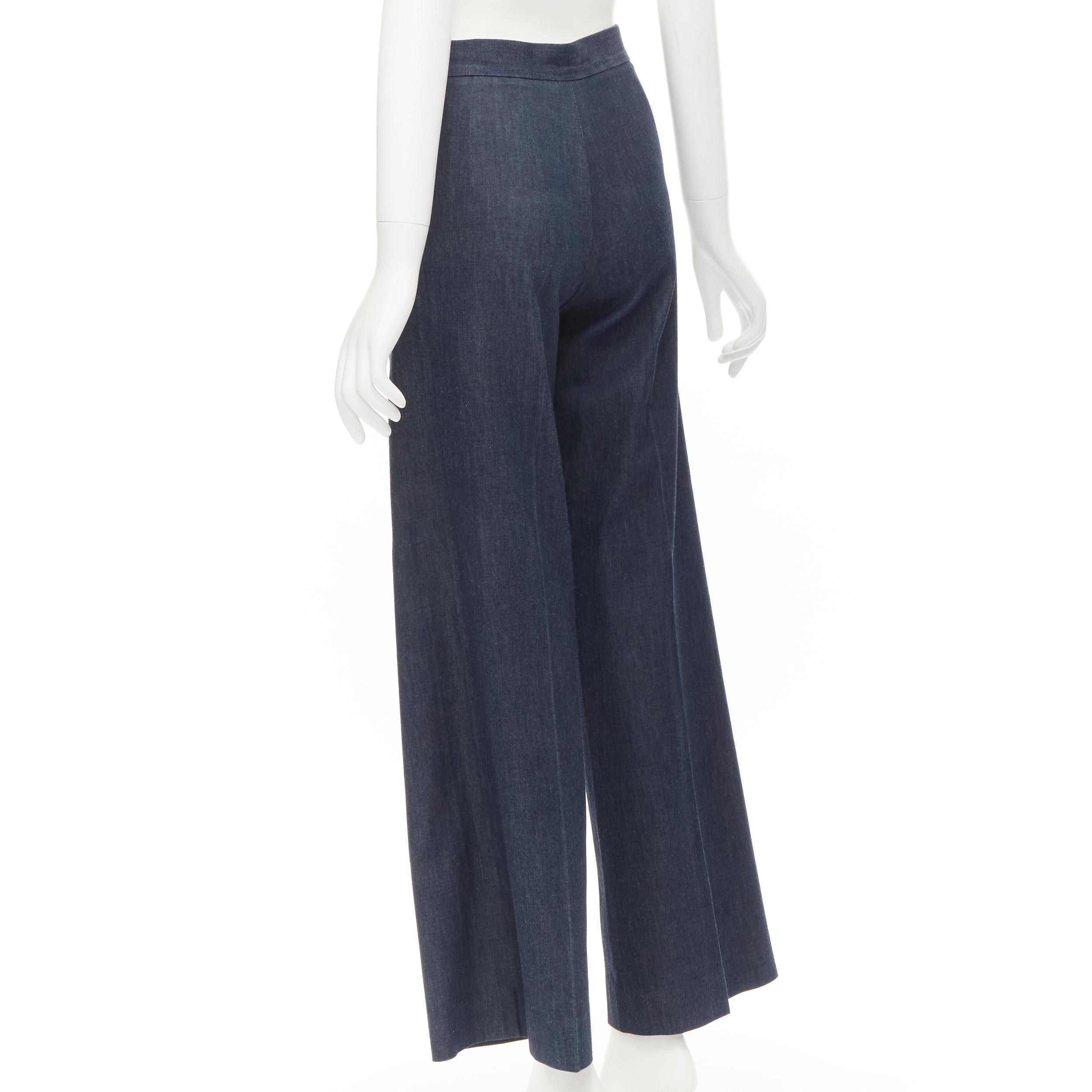 Women's OSCAR DE LA RENTA blue cotton wide leg pants US0 XS For Sale