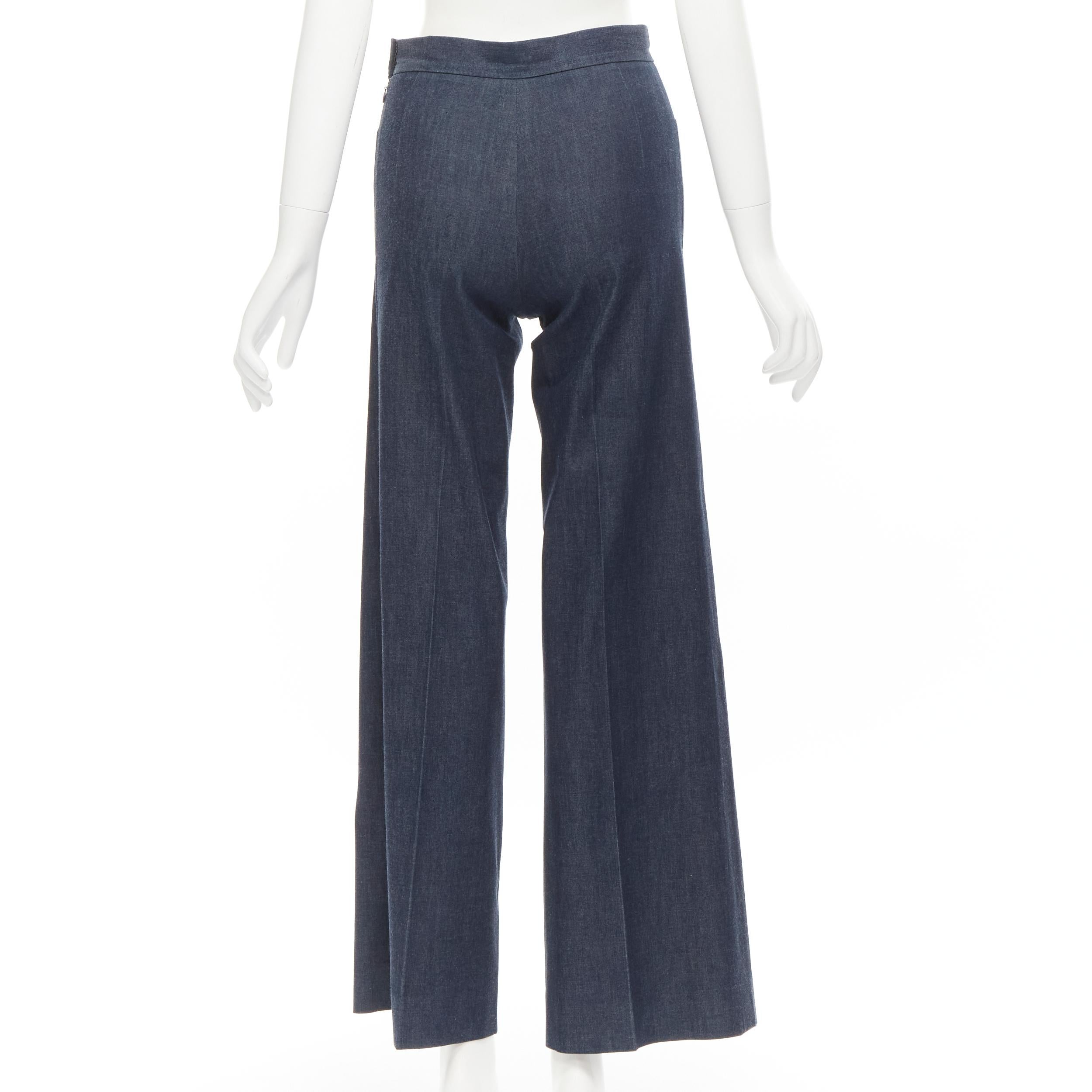 OSCAR DE LA RENTA blue cotton wide leg pants US0 XS For Sale 1