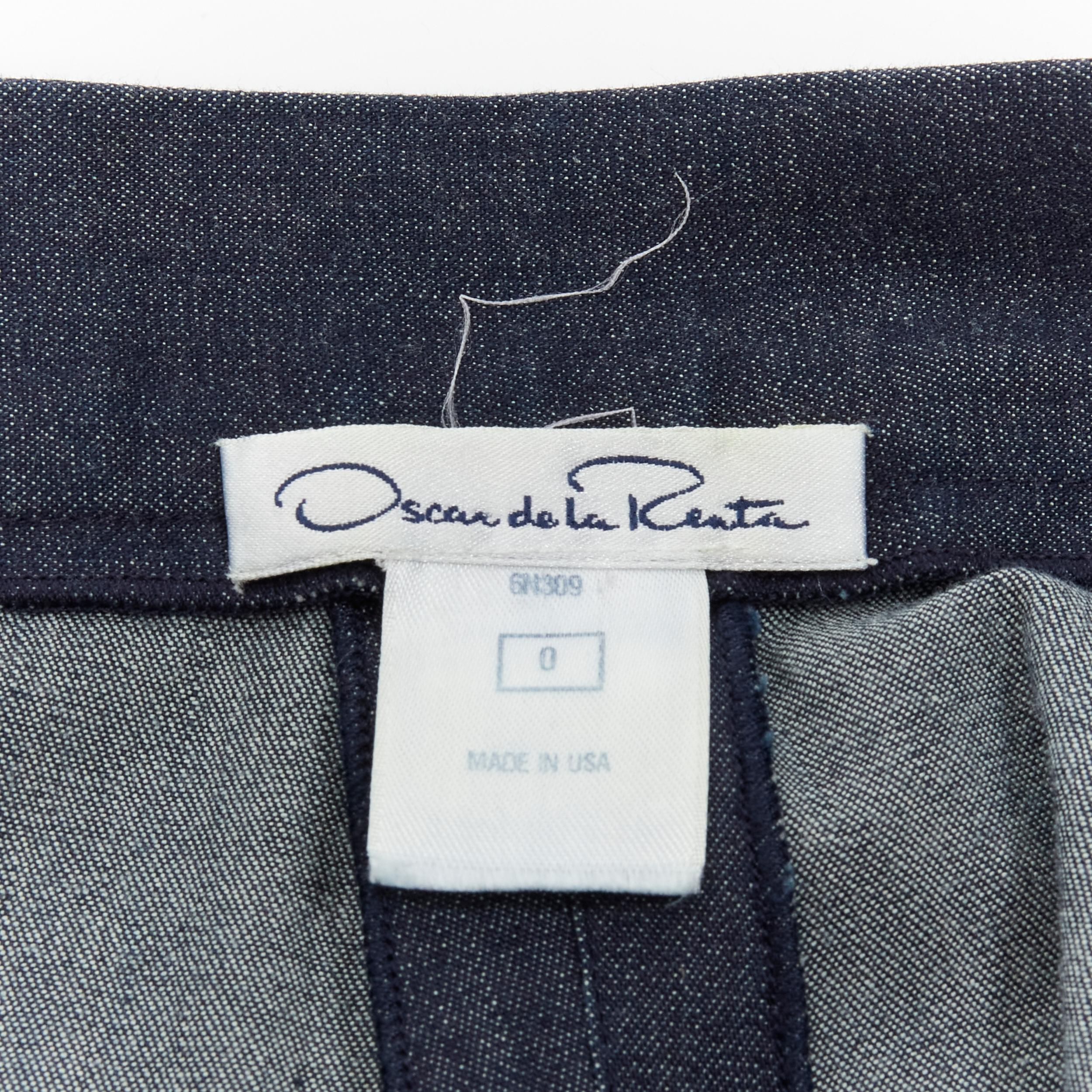 OSCAR DE LA RENTA blue cotton wide leg pants US0 XS For Sale 3