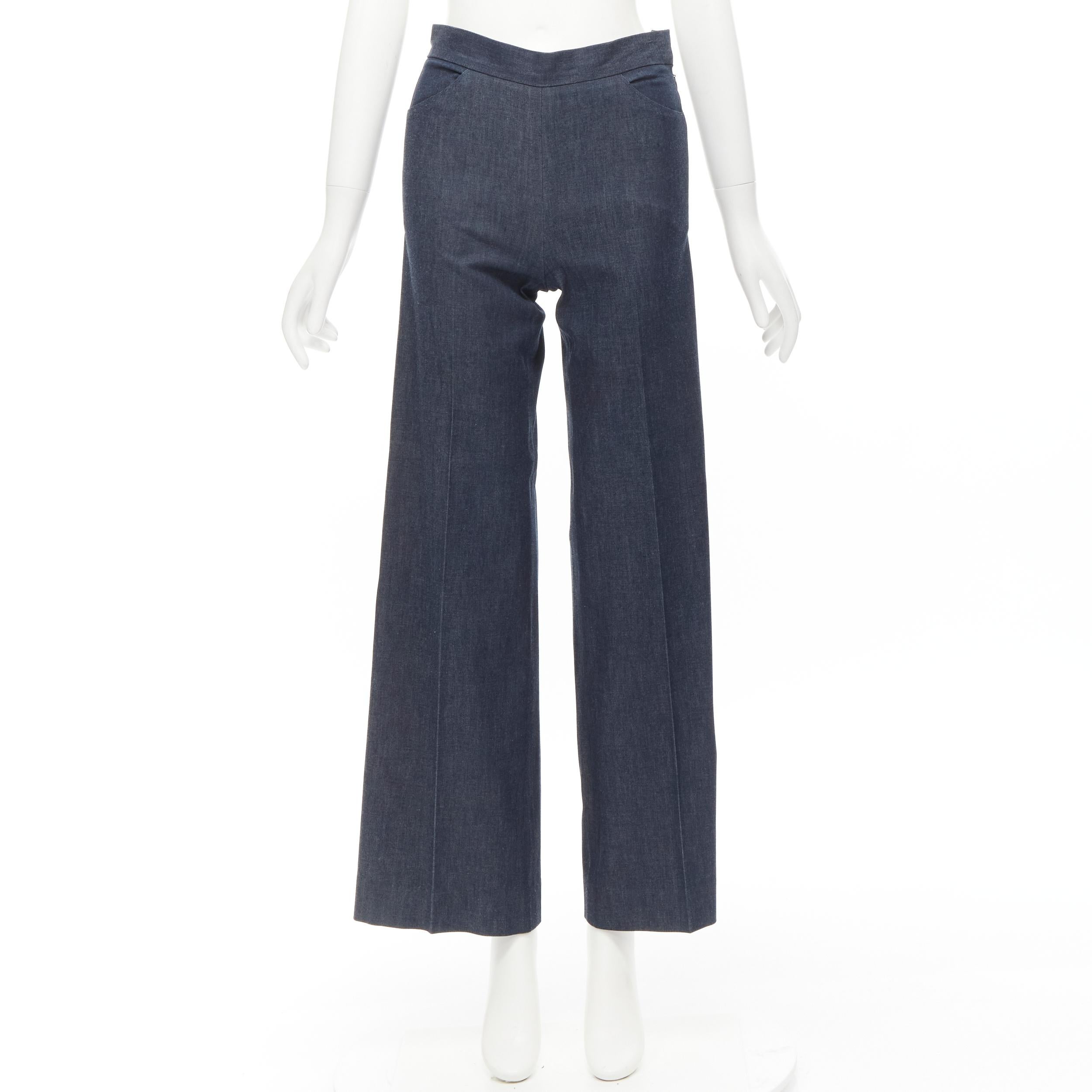 OSCAR DE LA RENTA blue cotton wide leg pants US0 XS For Sale 4