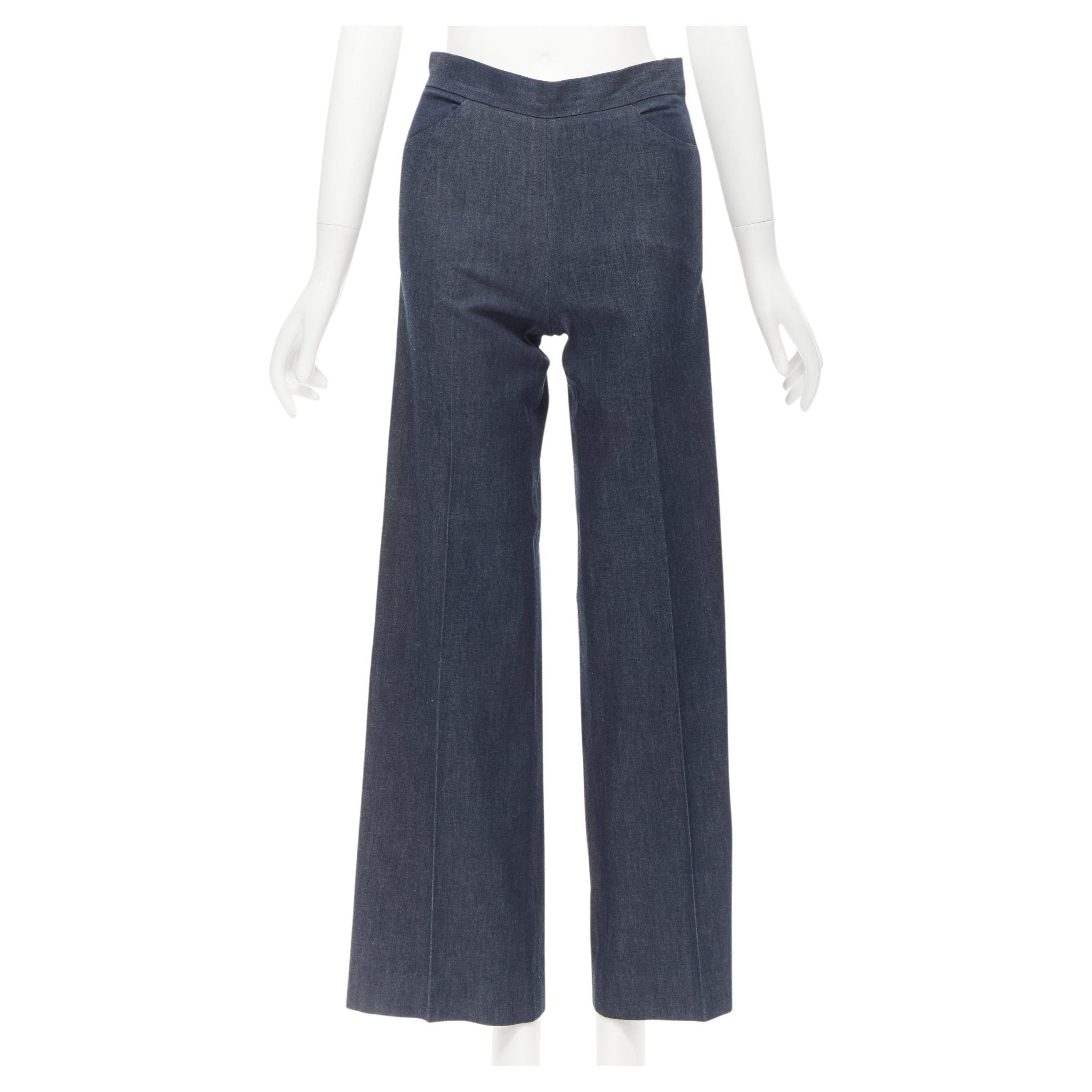 OSCAR DE LA RENTA blue cotton wide leg pants US0 XS For Sale