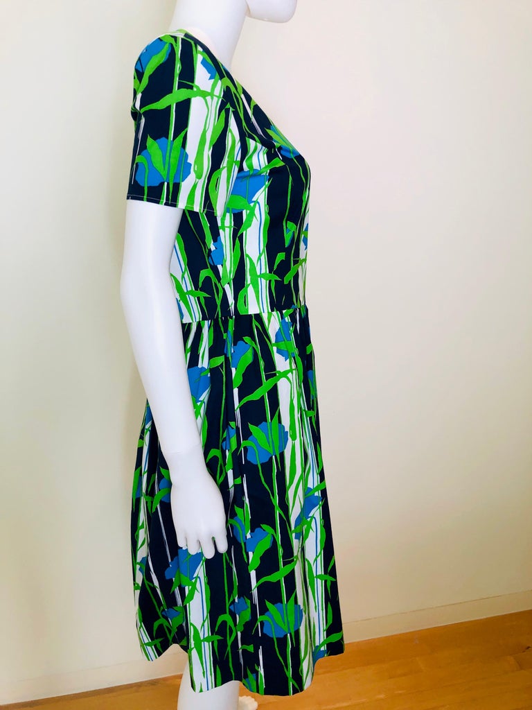 Oscar de la Renta Blue, Green and White Floral Pattern ...