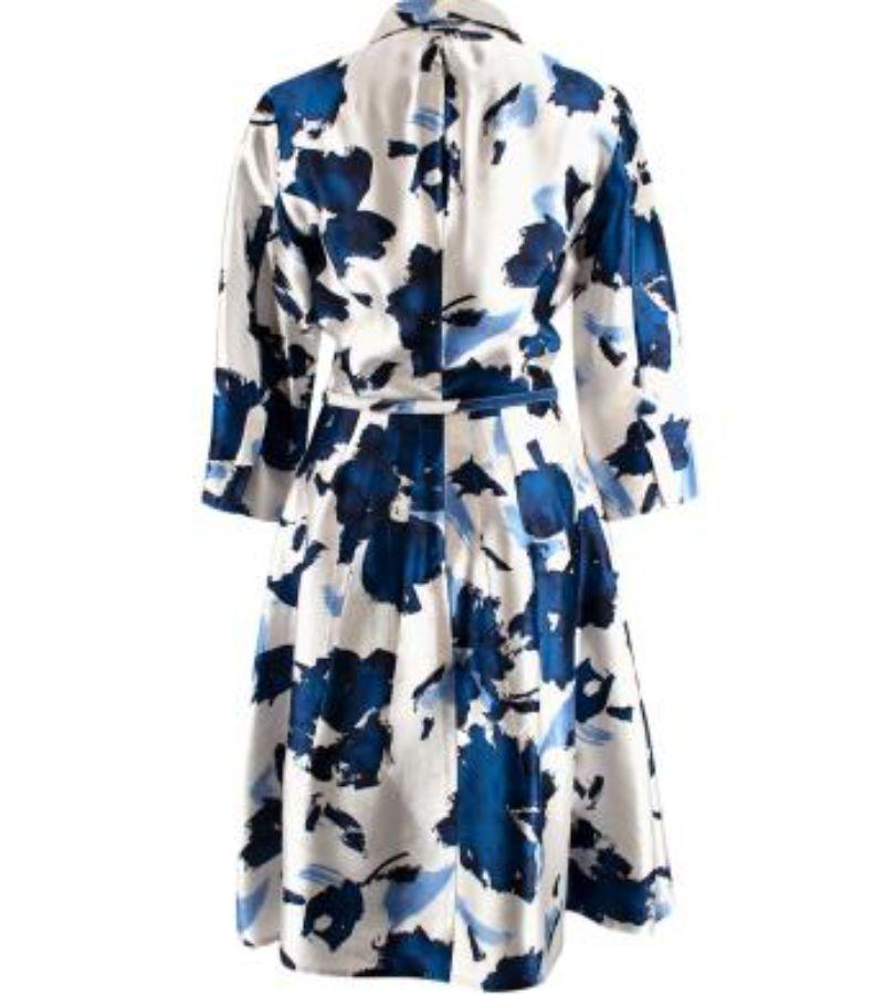 Oscar de la Renta Blue Printed Belted Dress In Excellent Condition For Sale In London, GB