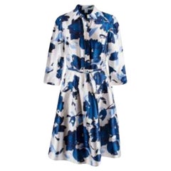 Oscar de la Renta Blue Printed Belted Dress