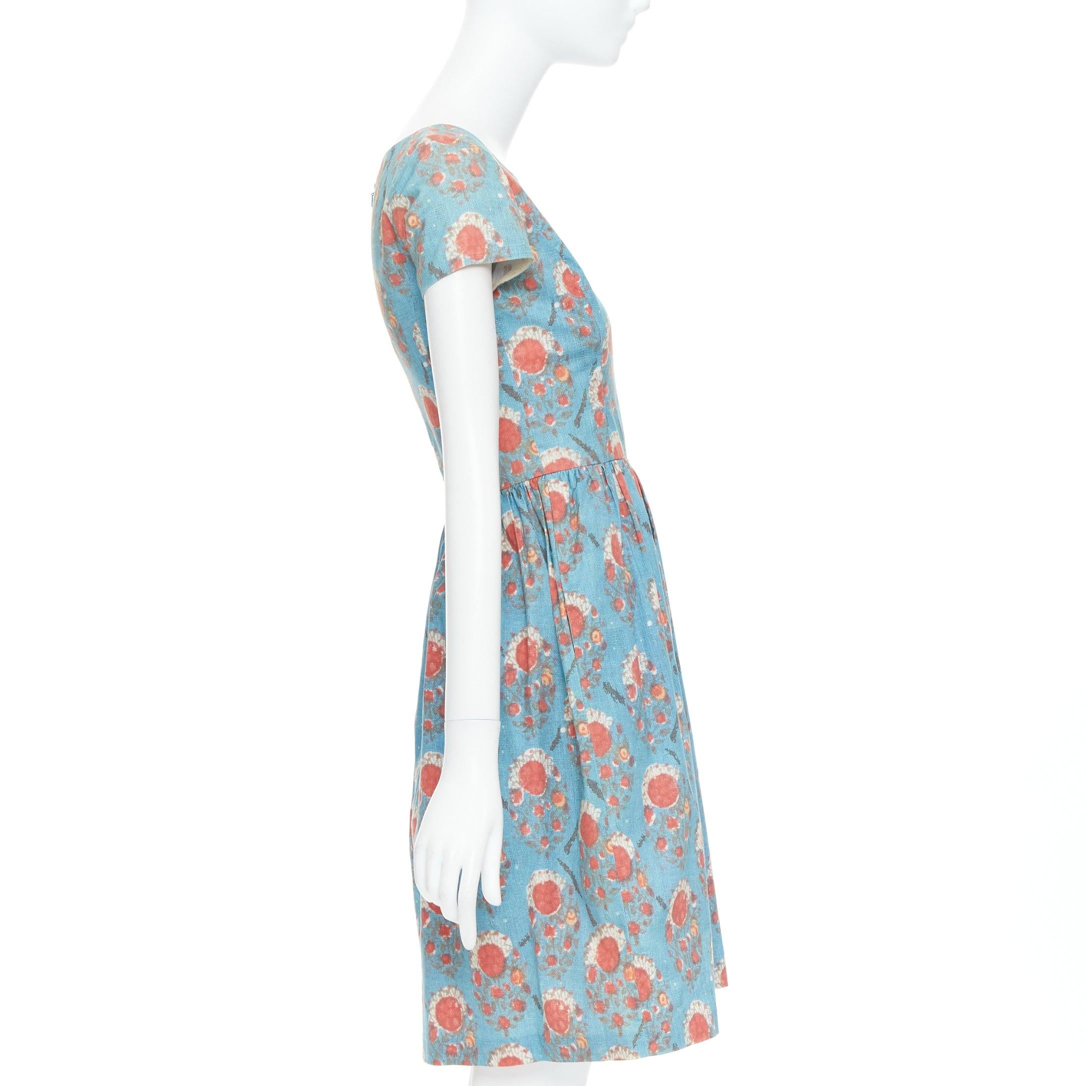 Women's OSCAR DE LA RENTA blue red vintage print cocktail dress US0 XS Taylor Swift For Sale