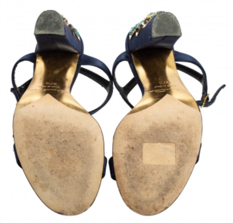 Nero Oscar De La Renta - Sandali con cinturino alla caviglia in raso blu impreziositi da Lemmy - misura 37,5 in vendita