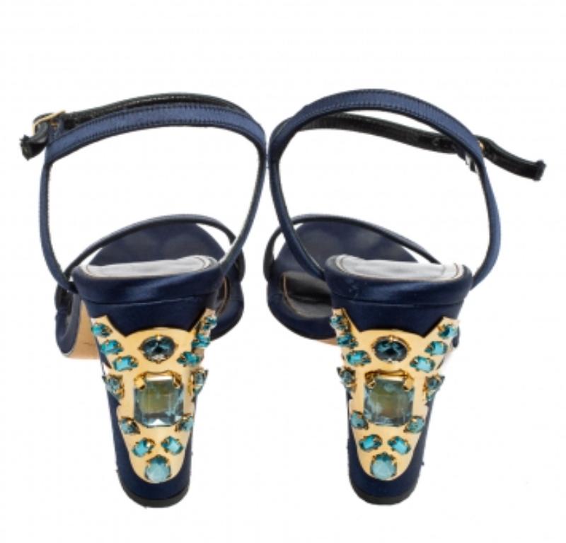 Donna Oscar De La Renta - Sandali con cinturino alla caviglia in raso blu impreziositi da Lemmy - misura 37,5 in vendita