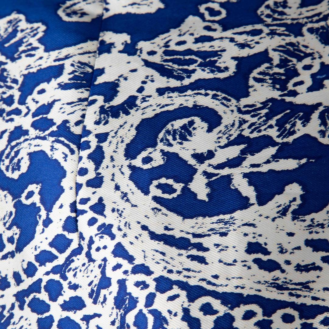 Oscar De La Renta - Vestito in seta blu con motivo astratto - taglia XS In condizioni buone in vendita a London, GB