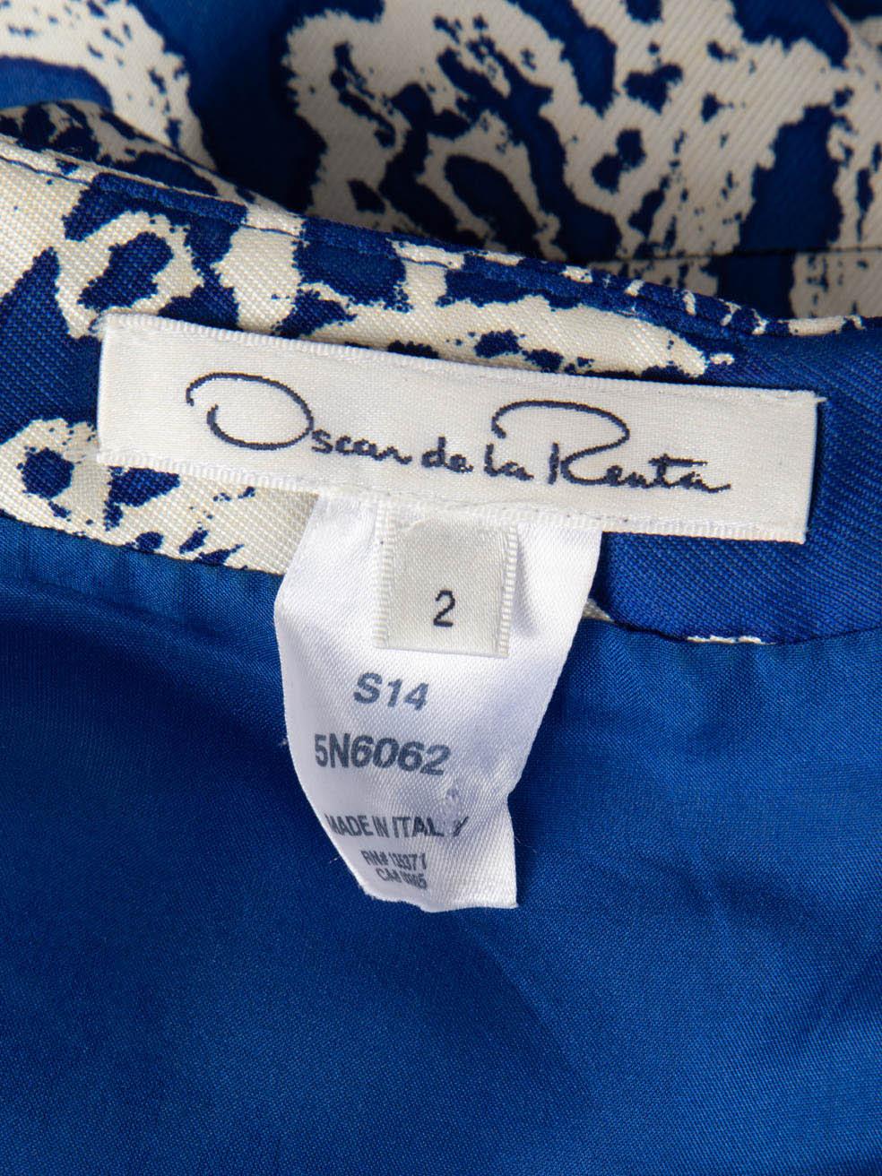 Oscar De La Renta - Vestito in seta blu con motivo astratto - taglia XS in vendita 1