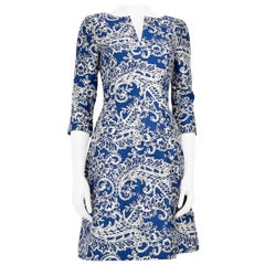 Oscar de la Renta Blue Silk Abstract Pattern Dress Size XS