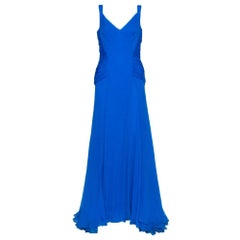 Oscar de la Renta Blue Silk Chiffon Draped Sleeveless Gown M